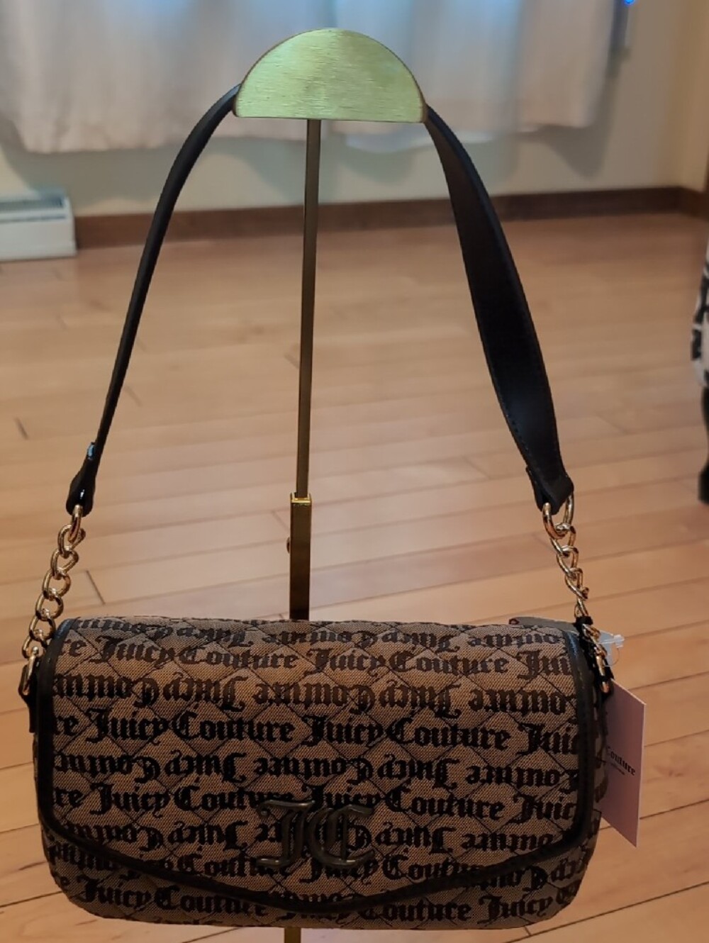 Juicy Couture Quilted Monogram Chain Shoulder Bag - Brown